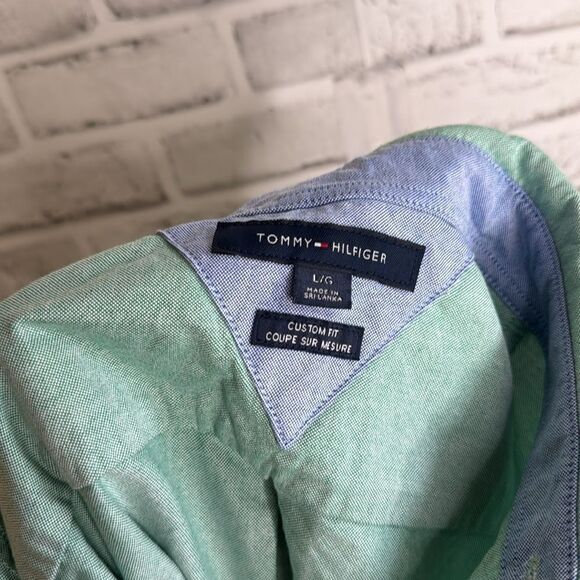 Tommy Hilfiger Custom Fit Teal Button Down Shirt Size Large L - Picture 5 of 6